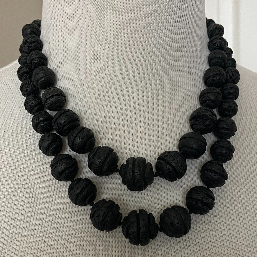 Lava Bead Graduated Double Strand Necklace | Plastic Round Back Closure | NWT